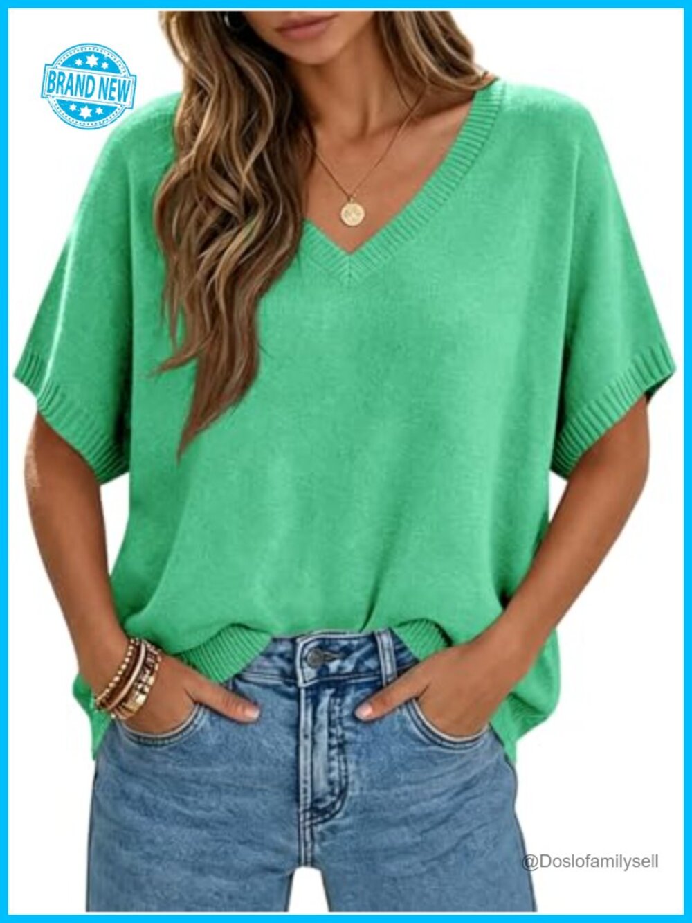 Oversized Batwing Short Sleeve Knit Pullover Sweater Acrylic Cotton